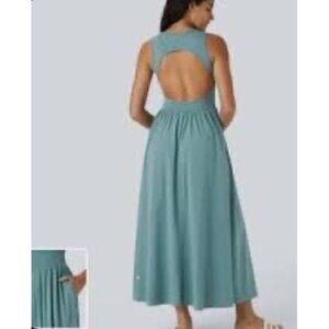 Halara Breezeful Backless Sleeveless Maxi Dress Sz XS Womens Mineral Blue